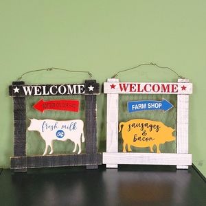 Rustic farmhouse wooden wall decor set of 2 signs plaques